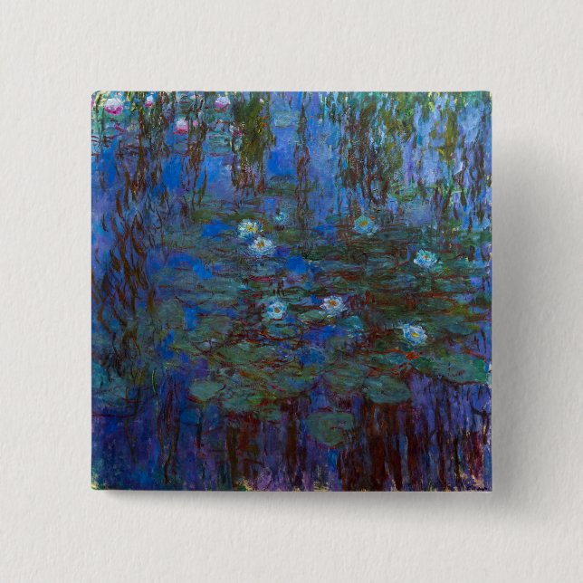 Bóton Quadrado 5.08cm Claude Monet - Lírios Azuis (Frente)