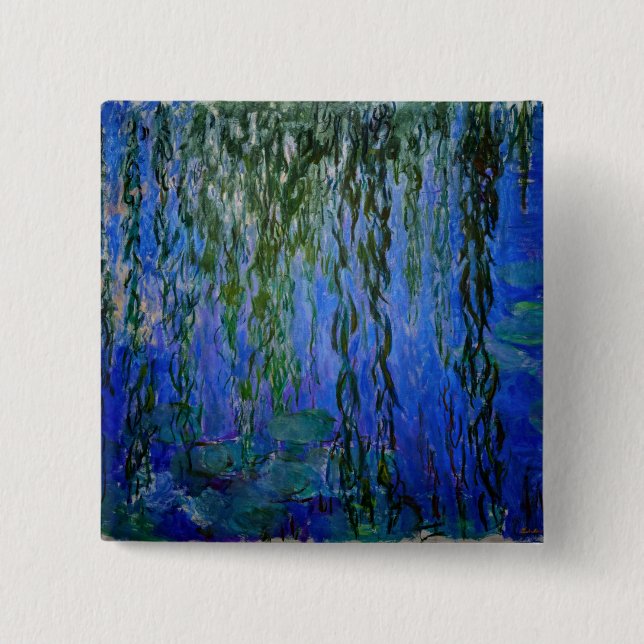 Bóton Quadrado 5.08cm Claude Monet - Lírios d'água com salgueiro chorand (Frente)