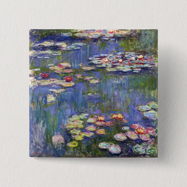 Bóton Quadrado 5.08cm Claude Monet - Lírios/Ninfas (Frente)
