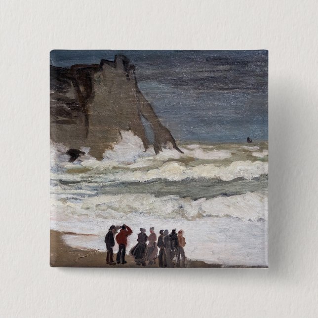 Bóton Quadrado 5.08cm Claude Monet - Mar duro em Etretat (Frente)