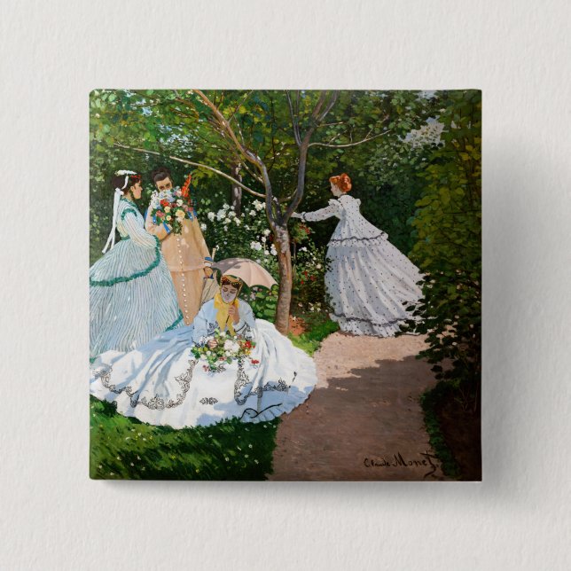 Bóton Quadrado 5.08cm Claude Monet - Mulheres no Jardim (Frente)