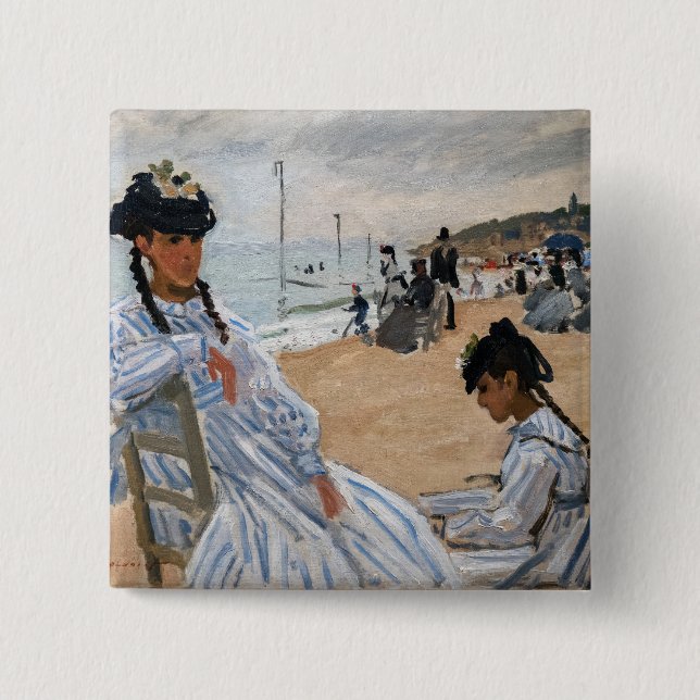 Bóton Quadrado 5.08cm Claude Monet - Na praia em Trouville (Frente)