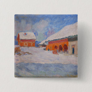 Bóton Quadrado 5.08cm Claude Monet - Noruega, Casas Vermelhas em Bjorneg