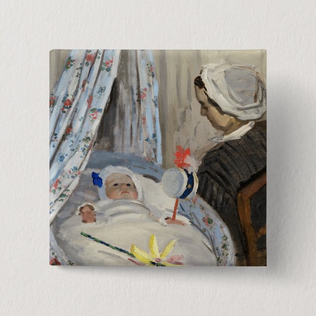 Bóton Quadrado 5.08cm Claude Monet | o berço, Camilo com filho Jean (Frente)