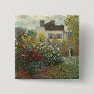 Bóton Quadrado 5.08cm Claude Monet   o jardim do artista em Argenteuil