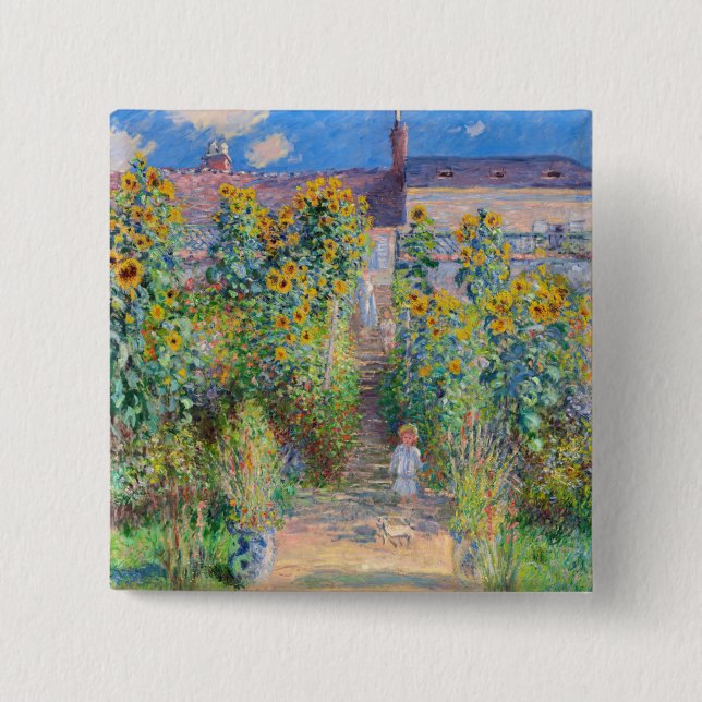 Bóton Quadrado 5.08cm Claude Monet - O Jardim do Artista em Vetheuil (Frente)