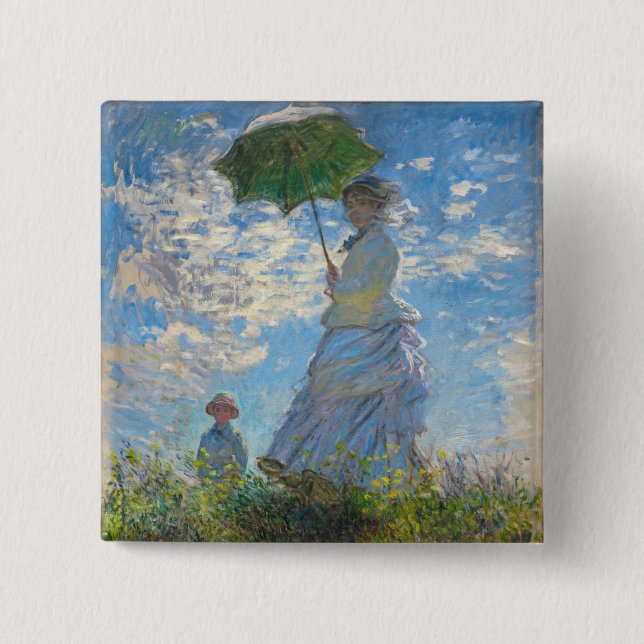 Bóton Quadrado 5.08cm Claude Monet - O Promenade, Mulher com Parasol (Frente)