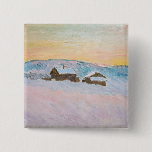 Bóton Quadrado 5.08cm Claude Monet - Paisagem Noruega, Casas Azuis