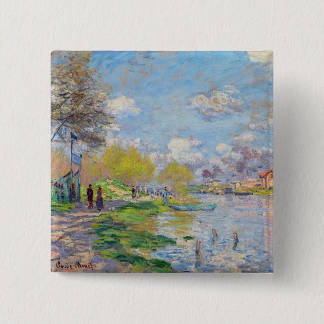 Bóton Quadrado 5.08cm Claude Monet - Primavera do Sena (Frente)