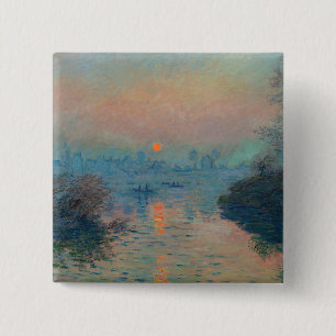 Bóton Quadrado 5.08cm Claude Monet - Sunset sobre o Sena em Lavacourt