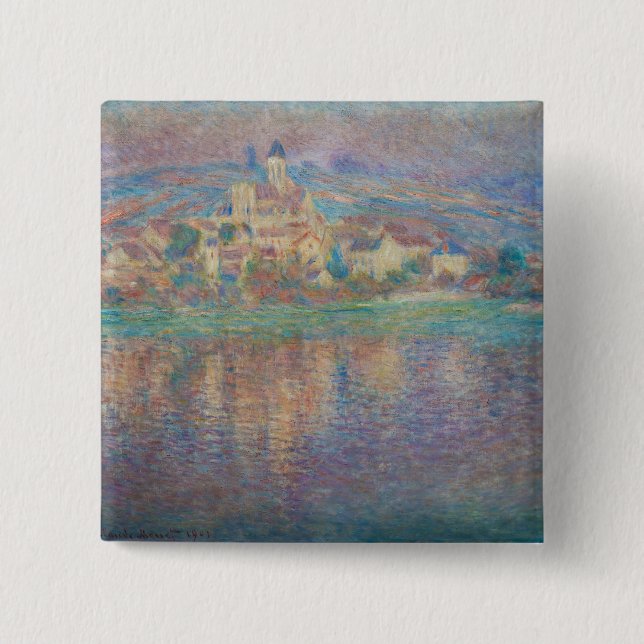 Bóton Quadrado 5.08cm Claude Monet - Vetheuil, Sunset (Frente)