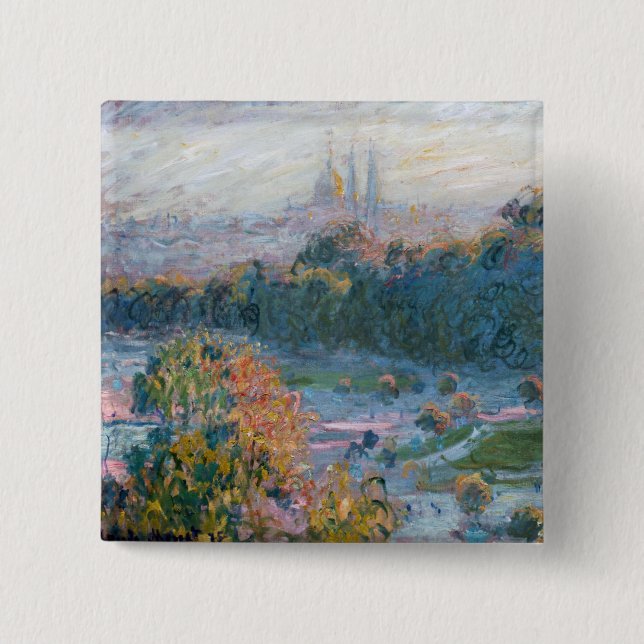 Bóton Quadrado 5.08cm Claude Monet - Vista das Tuilarias, Estudo (Frente)