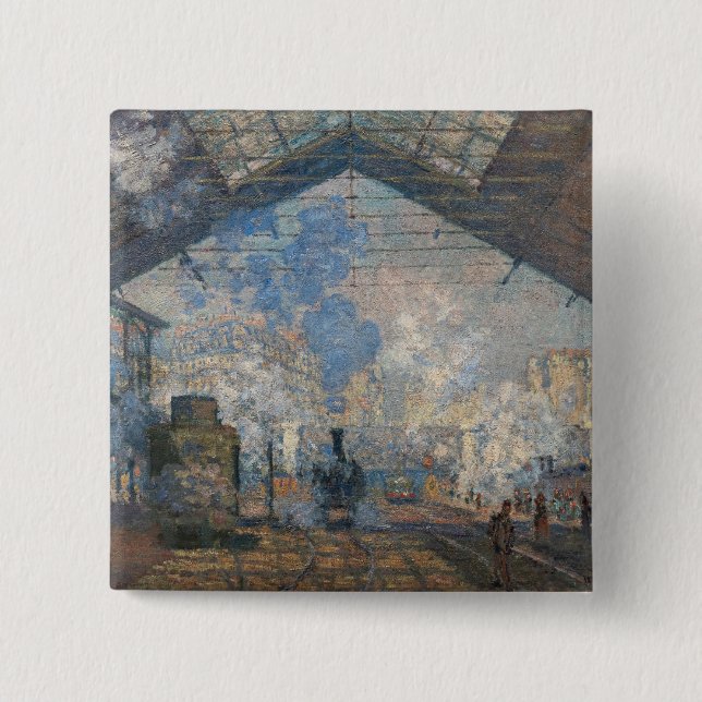 Bóton Quadrado 5.08cm Claude Monet - Vista exterior da estação de Santo- (Frente)