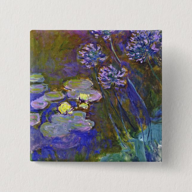 Bóton Quadrado 5.08cm Claude Monet Water Lily e Agapanthus (Frente)