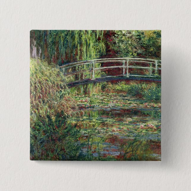 Bóton Quadrado 5.08cm Claude Monet | Waterlily Pond: Harmonia rosa, 1900 (Frente)
