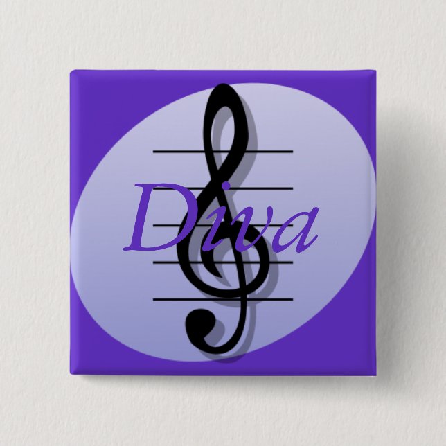 Bóton Quadrado 5.08cm Clef de triplo, diva (Frente)