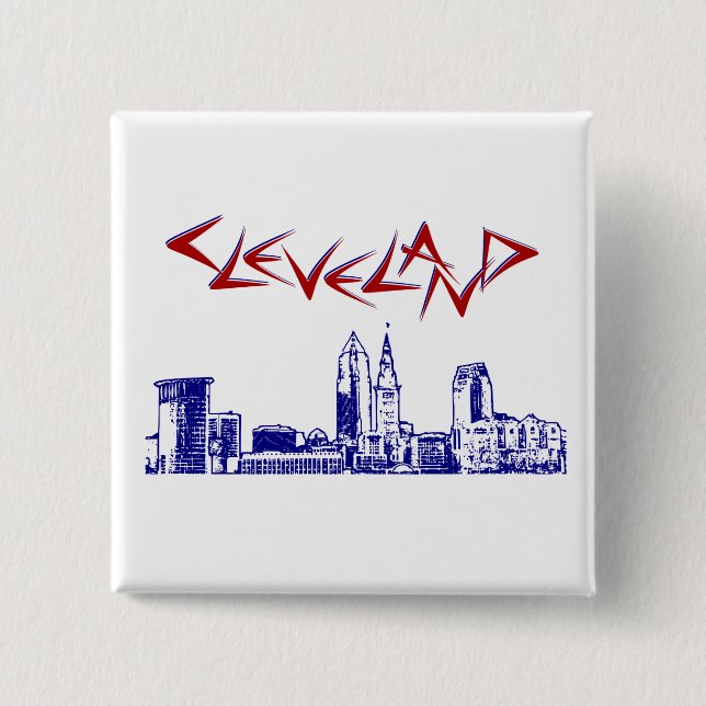 Bóton Quadrado 5.08cm Cleveland Skyline (Frente)
