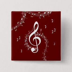 Bóton Quadrado 5.08cm Clímax de Música em Clave de Sol Vermelho