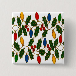 Bóton Quadrado 5.08cm Cloisonne Art Christmas Lights and Holly