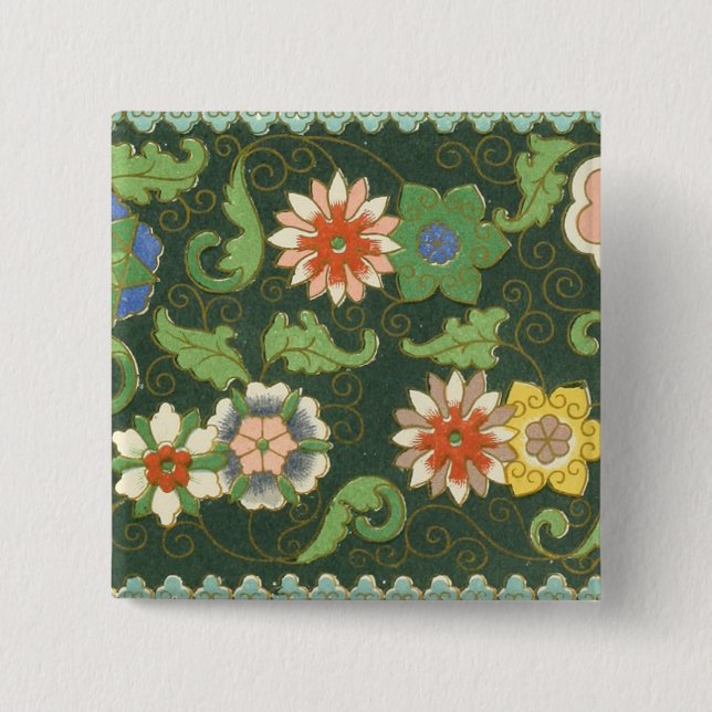 Bóton Quadrado 5.08cm Cloisonte China Patter Asiático Oriental (Frente)