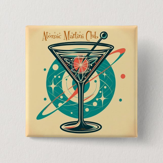 Bóton Quadrado 5.08cm Clube Martini Atômico (Frente)