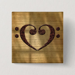 Bóton Quadrado 5.08cm Cobre Dual Bass Clef Heart Music Lover
