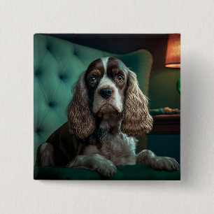 Bóton Quadrado 5.08cm Cocker Spaniel Elegante Design de Retrato Clássico