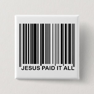 Bóton Quadrado 5.08cm Código de barras UPC de Salvação Cristã Jesus Pago