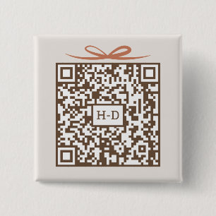 Bóton Quadrado 5.08cm Código QR de Presente e Laço Monogram Fundo de D