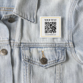 Bóton Quadrado 5.08cm Código QR e texto editáveis com borda de ouro amar