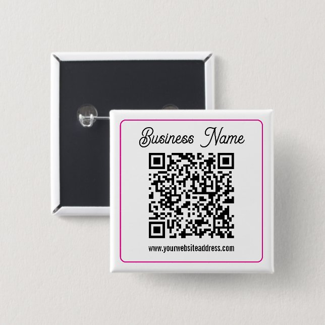 Bóton Quadrado 5.08cm Código QR escaneável com escrita cursiva (Frente & Verso)