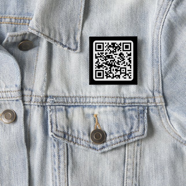 Bóton Quadrado 5.08cm Código QR moderno editável | Branco preto ou qualq (In Situ)