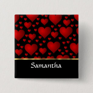 Bóton Quadrado 5.08cm Colagem cardíaca vermelha personalizada