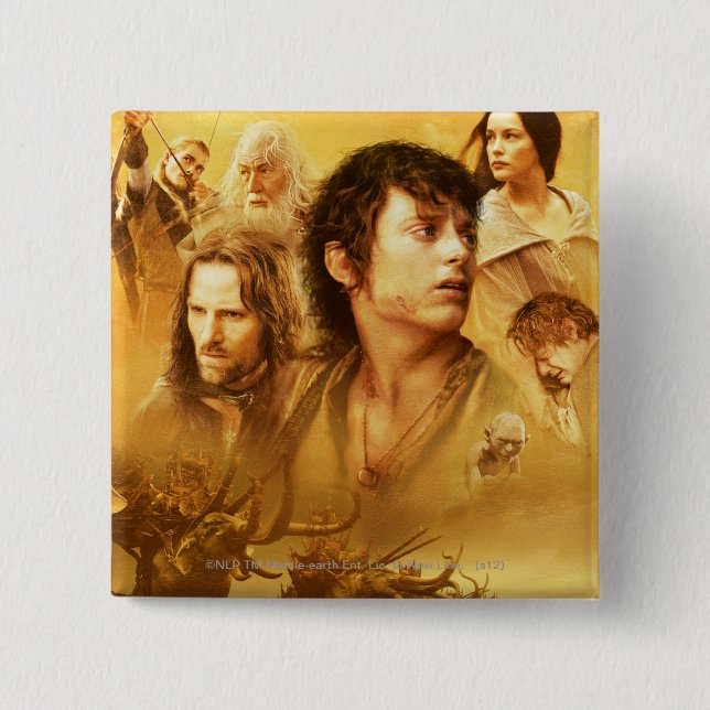 Bóton Quadrado 5.08cm Colagem de Caracteres (Frente)