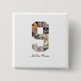 Bóton Quadrado 5.08cm Colagem de Fotografias do Número 9 Preto e Branco