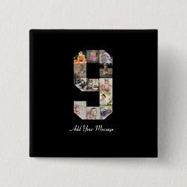 Bóton Quadrado 5.08cm Colagem de Fotografias do Número 9 Preto e Branco
