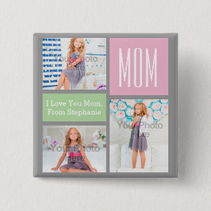 Bóton Quadrado 5.08cm Colagem de Fotos de Dia de as mães Personalizada 