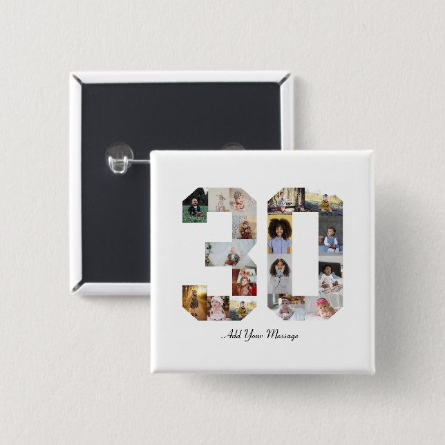 Bóton Quadrado 5.08cm Colagem de Fotos Número 30 (Frente & Verso)