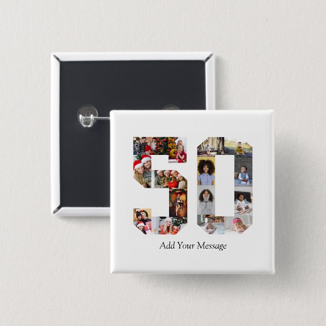 Bóton Quadrado 5.08cm Colagem de Fotos Número 50 (Frente & Verso)