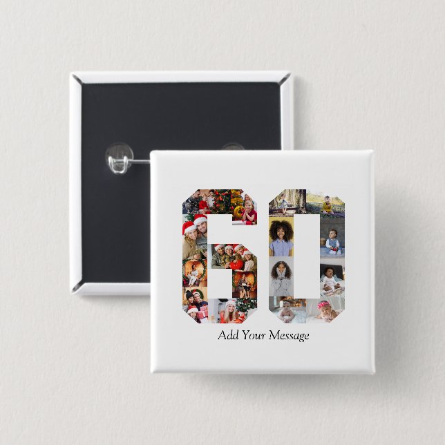 Bóton Quadrado 5.08cm Colagem de Fotos Número 60 (Frente & Verso)