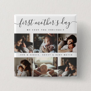 Bóton Quadrado 5.08cm Colagem de Fotos Personalizada do Primeiro Dia de 