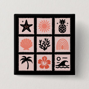 Bóton Quadrado 5.08cm Colagem de selos naturais