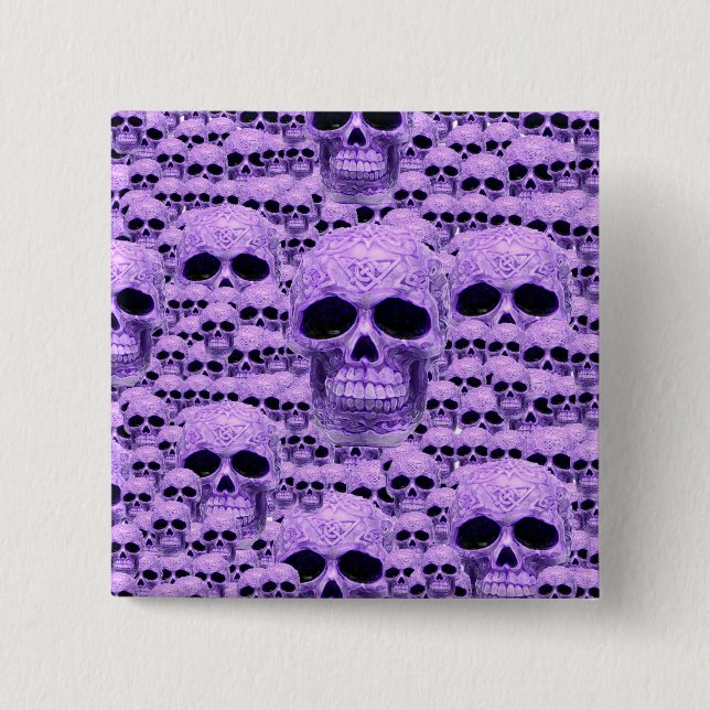 Bóton Quadrado 5.08cm Colagem do crânio roxo celta (Frente)