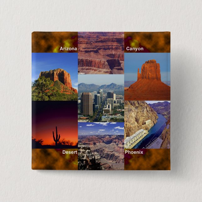 Bóton Quadrado 5.08cm Colagem do Deserto arizona (Frente)
