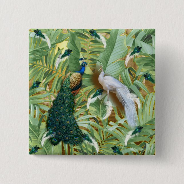 Bóton Quadrado 5.08cm Coleção de Sonhos do Templo de Peacock do ouro (Frente)