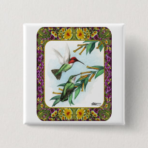 Bóton Quadrado 5.08cm Colibris e flores #4