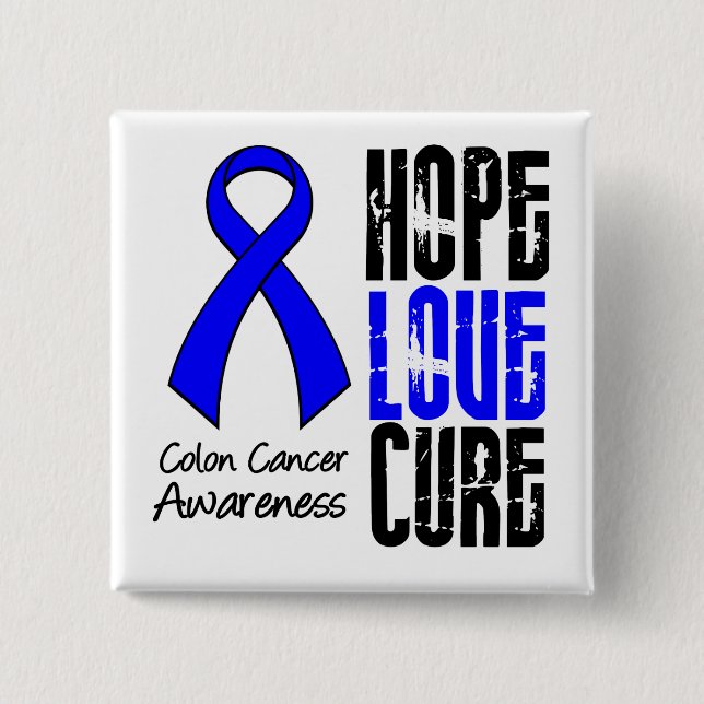 Bóton Quadrado 5.08cm Colon Cancer Hope Love Cure Ribbon (Frente)