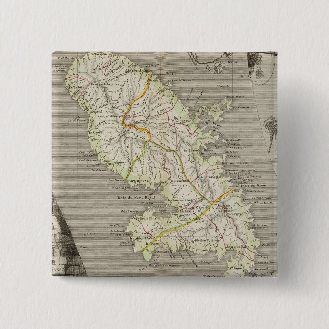 Bóton Quadrado 5.08cm Colônias francesas Martinica (Frente)