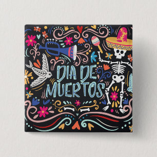 Bóton Quadrado 5.08cm Colorful Dia de los Muertos Botao