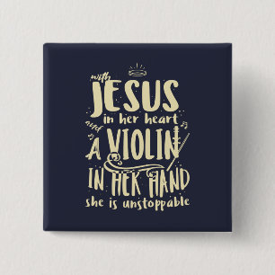 Bóton Quadrado 5.08cm Com Jesus em seu coração Um Violino em sua mão